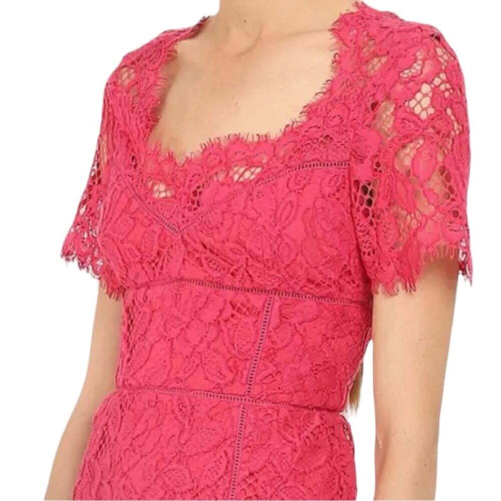 Marchesa Notte Open Back Fuchsia Sheath Cocktail Dress Laddering Detail NWT Sz 6 - Picture 2 of 13